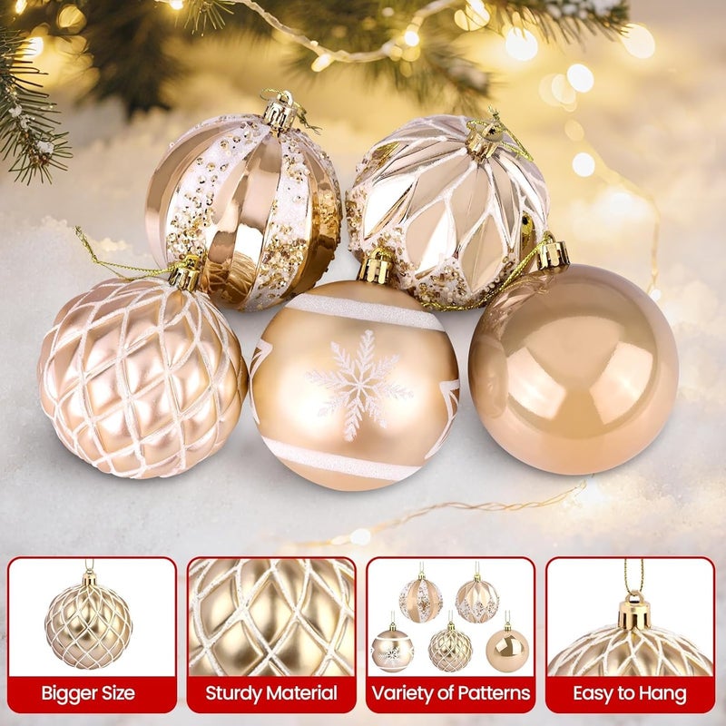 EverMerry EveryMerry 24-Pack 3.1 Inch Christmas Ornaments Set - Champagne White Ornament Balls with 5 Various Designs with Strings, Sturdy, Kraft Box with Lid for Xmas Tree, Holiday Party & Home Decor - Image 4